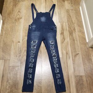 AQ American Quality Skinny Denim Blue Jean Overalls 15 Womens Distressed 36x32